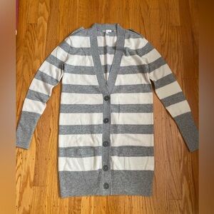 NEW Vince Grey/Wht Striped Cashmere Cardigan Sweater Jacket Coat~XS,Extra Small